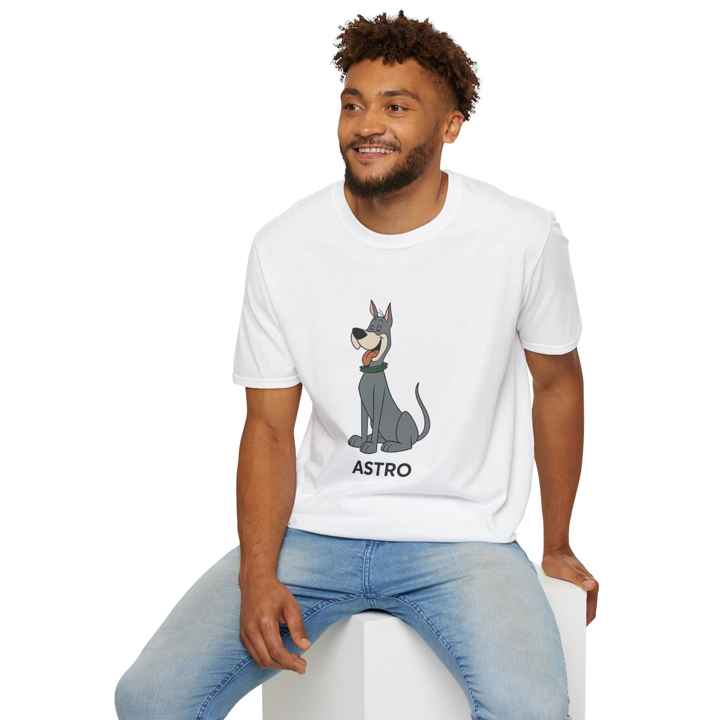 Astro Jetson Unisex Softstyle T-Shirt - Retro Cartoon Space Dog Tee