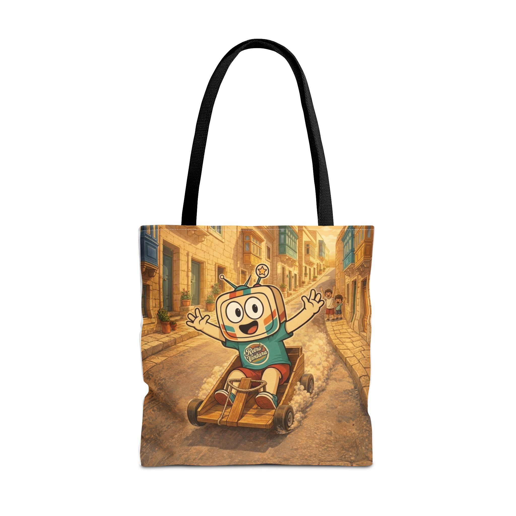 Barra Nilgħab — Vinty the Time Traveller — Maltese Street Nostalgia Retro Tote Bag - Image 5