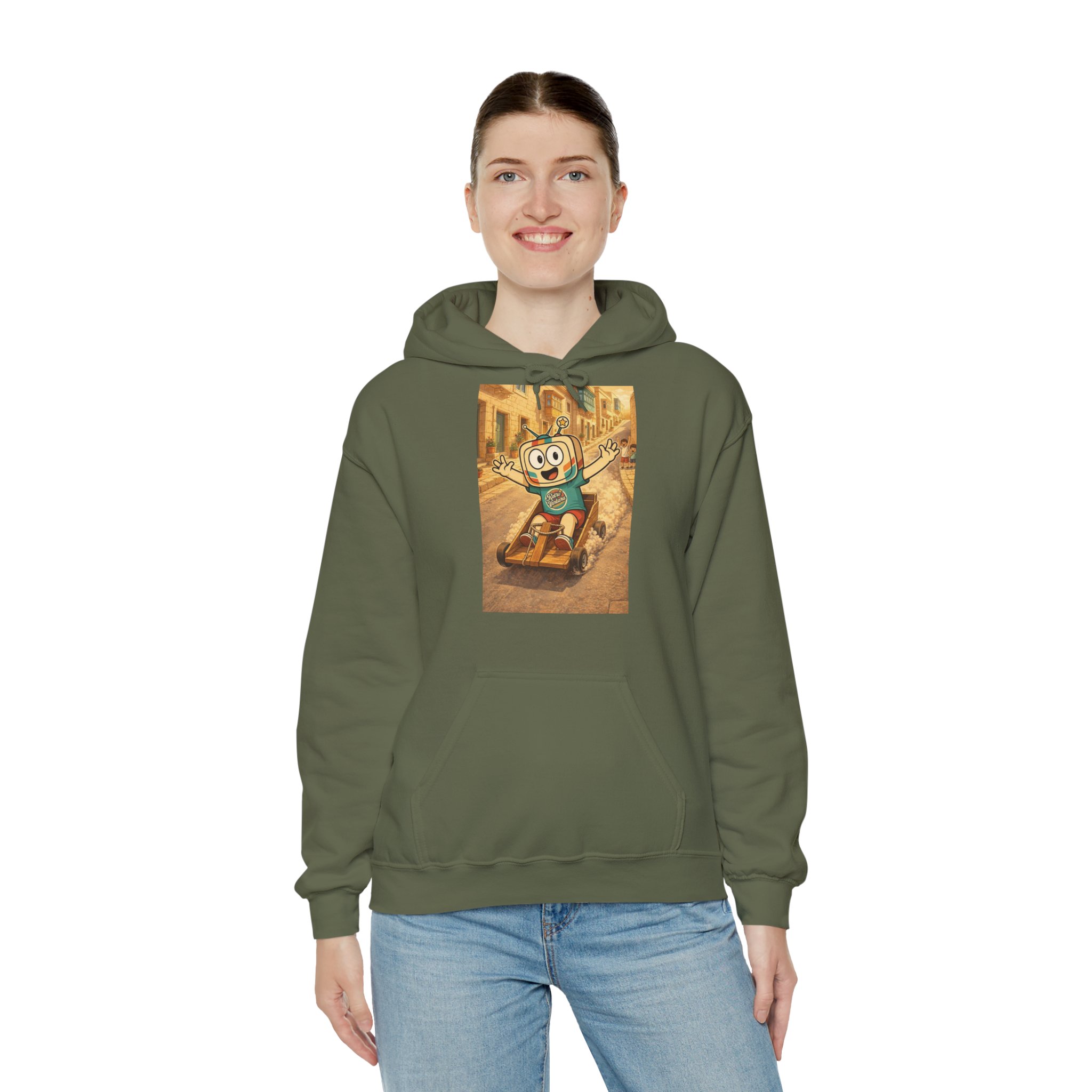 Barra Nilgħab — Vinty the Time Traveller — Maltese Nostalgia Retro Hoodie - Image 3