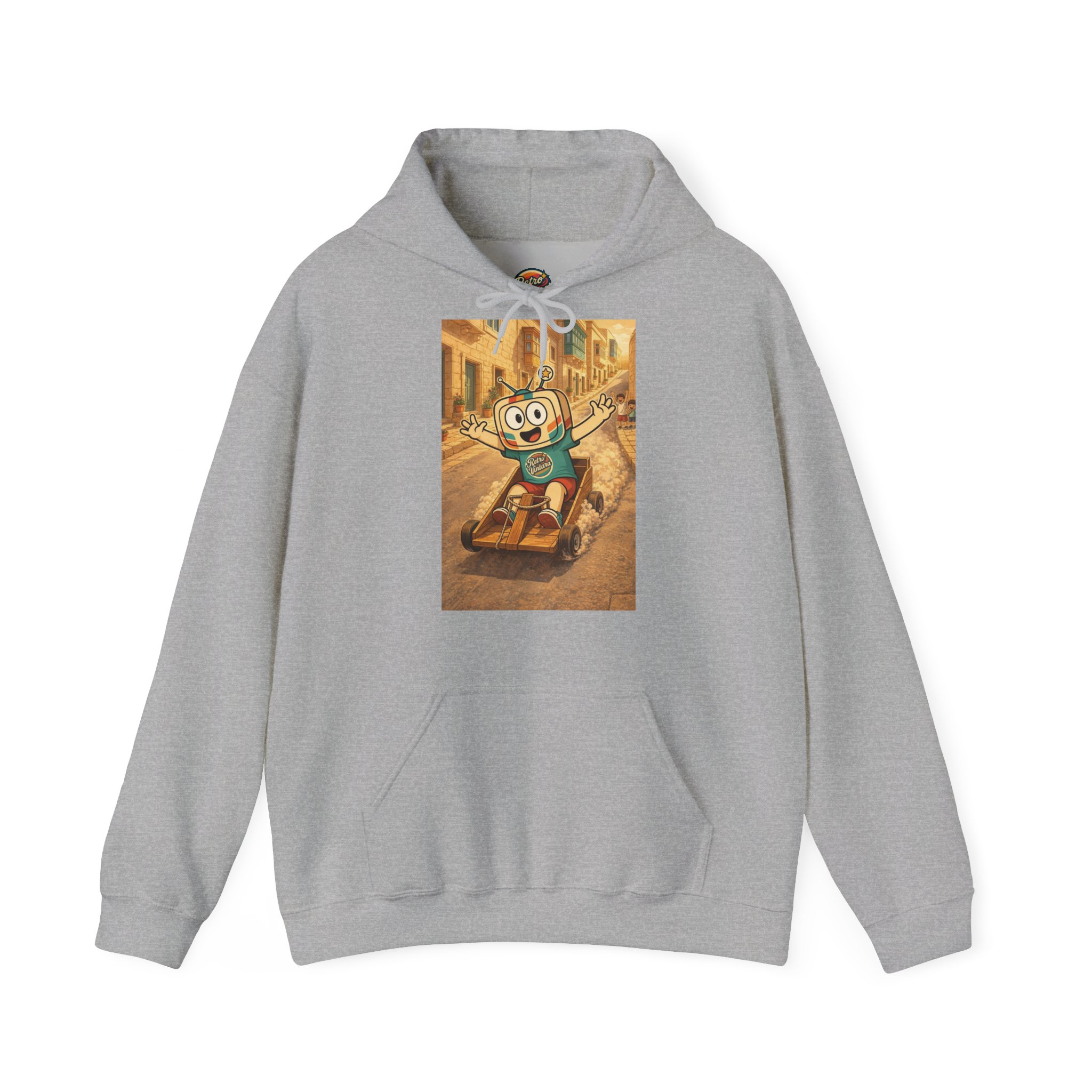 Barra Nilgħab — Vinty the Time Traveller — Maltese Nostalgia Retro Hoodie - Image 2