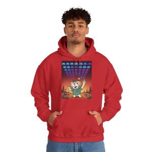 Retro Gaming Hoodie — Space Is Invading — Vinty the Time Traveller — 70s Arcade Nostalgia Hoodie