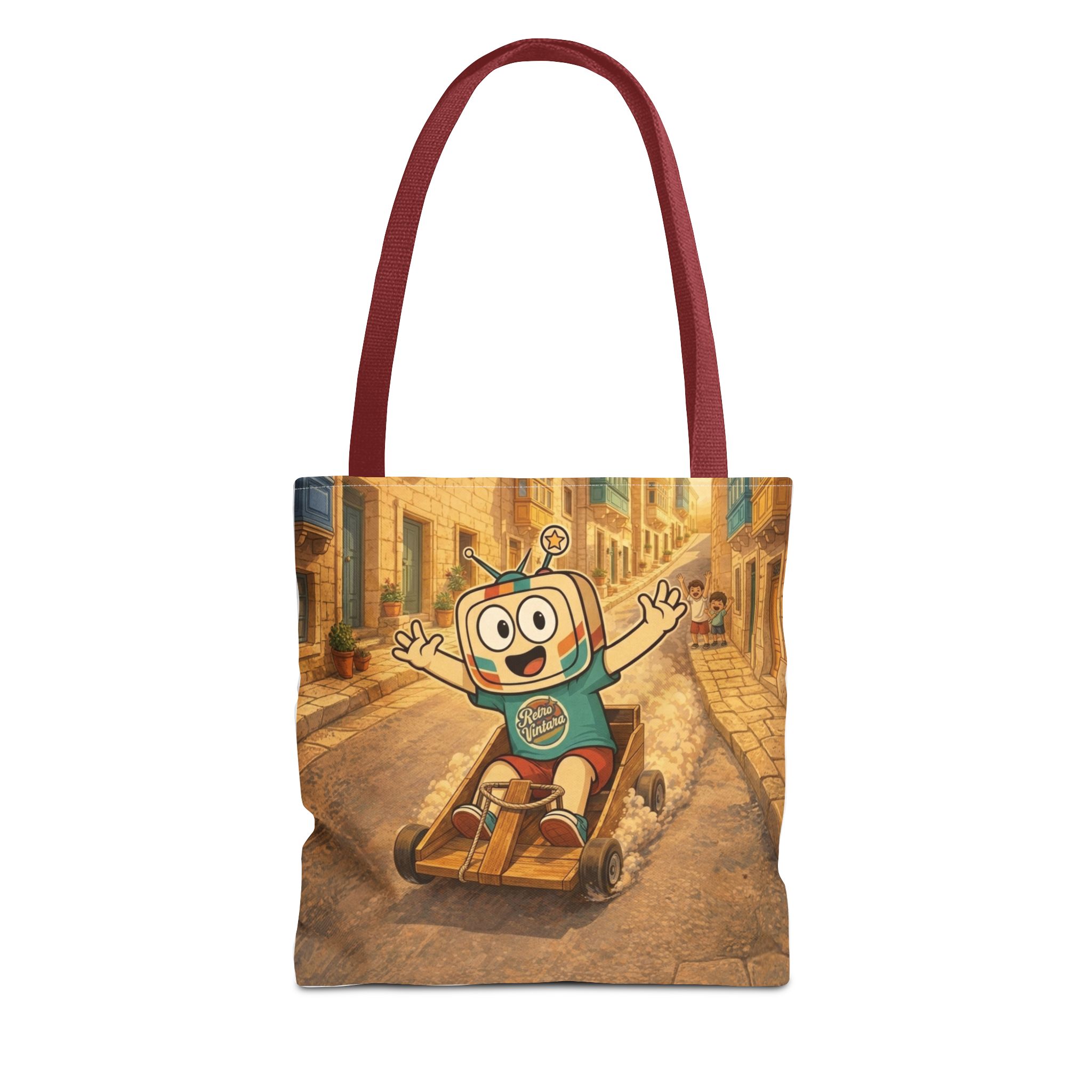 Barra Nilgħab — Vinty the Time Traveller — Maltese Street Nostalgia Retro Tote Bag - Image 3