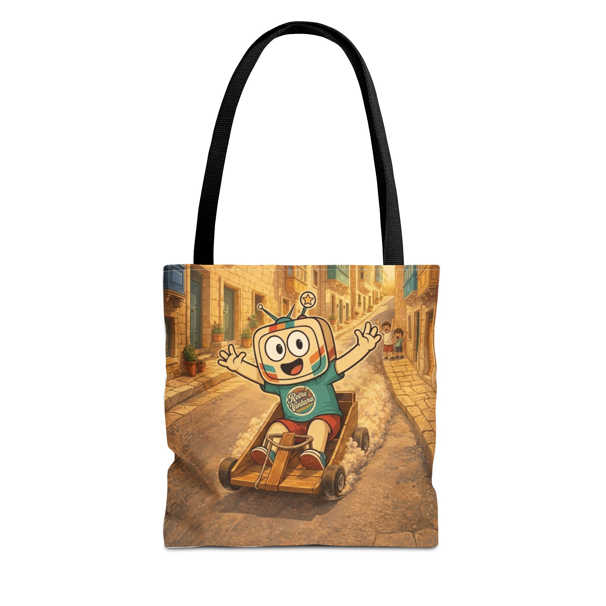 Barra Nilgħab — Vinty the Time Traveller — Maltese Street Nostalgia Retro Tote Bag - Image 4