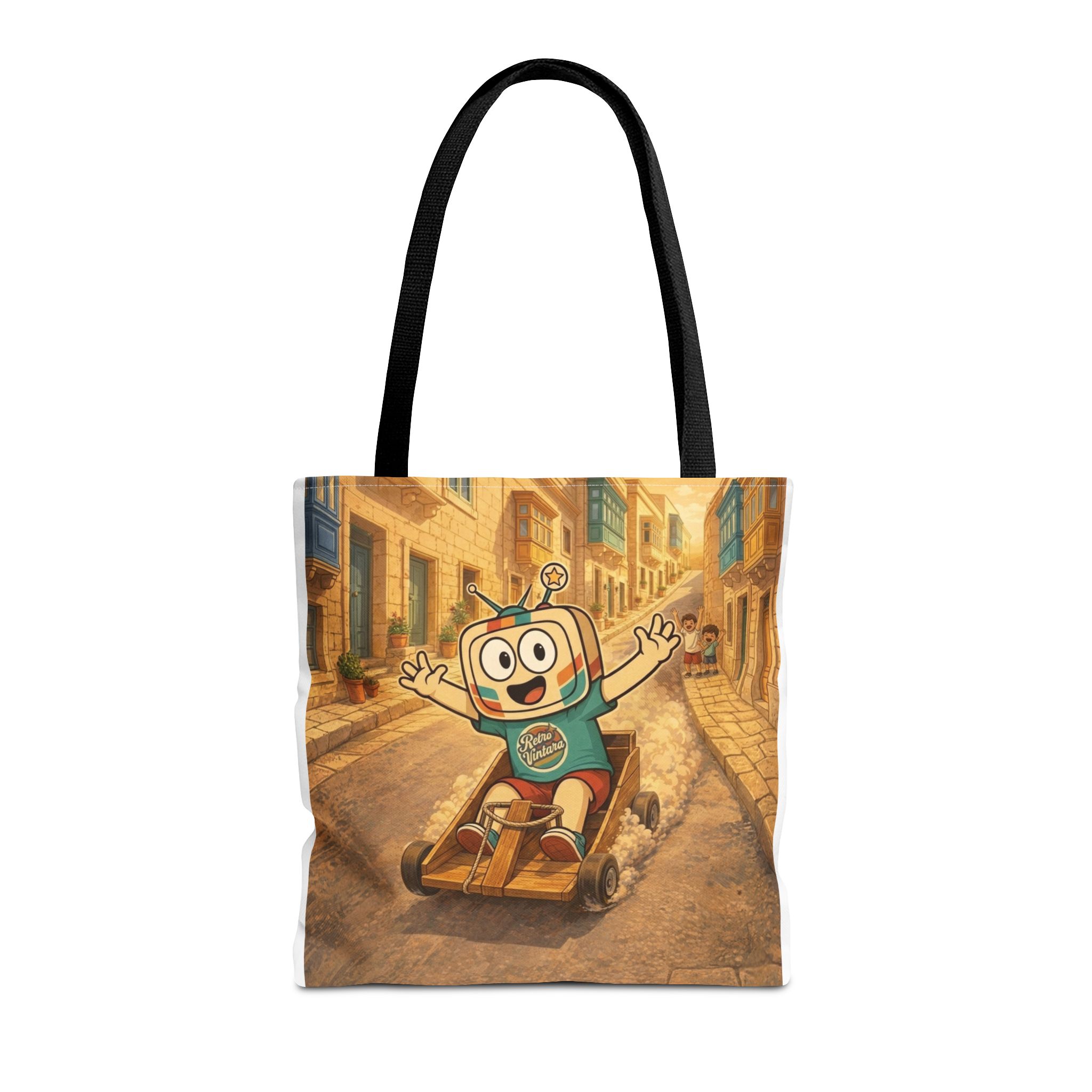 Barra Nilgħab — Vinty the Time Traveller — Maltese Street Nostalgia Retro Tote Bag - Image 2