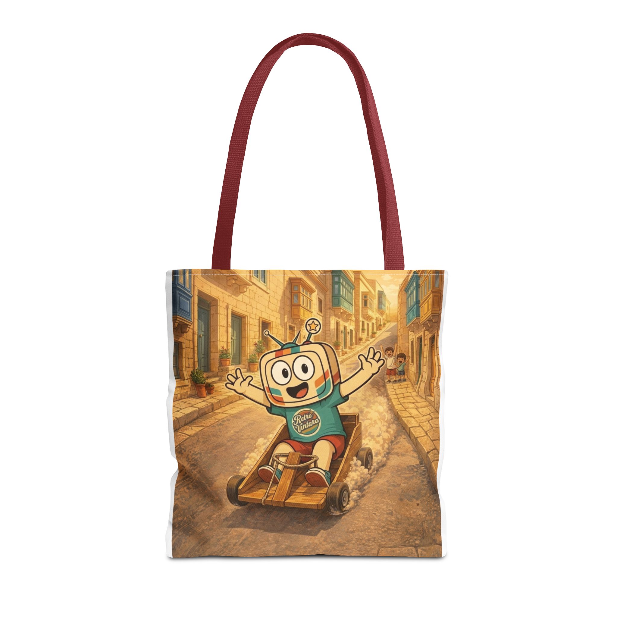 Barra Nilgħab — Vinty the Time Traveller — Maltese Street Nostalgia Retro Tote Bag